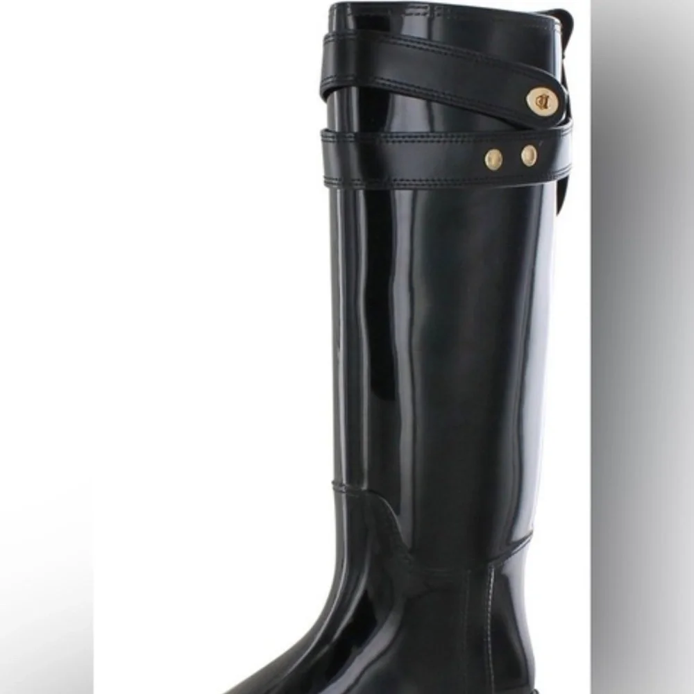 COACH New York Women s 7 M Black Rubber Knee High Pull-On Rain Boots